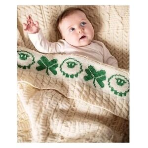 Aran 100% Wool Baby Blanket Sheep Shamrock Throw 33x33